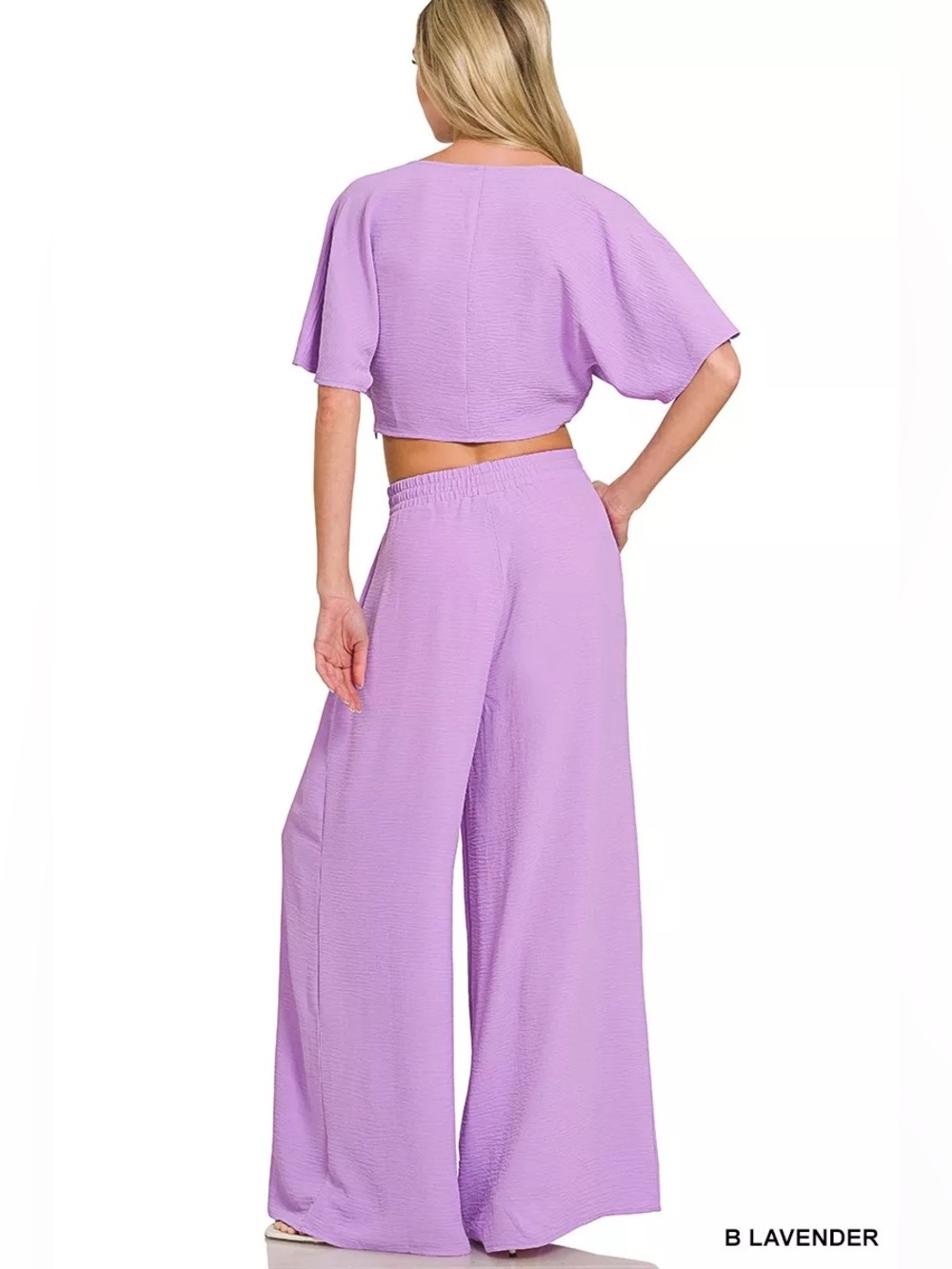 Zenana Woven Airflow Twisted Top & Wide Leg Pants Set - Picture 2 of 16